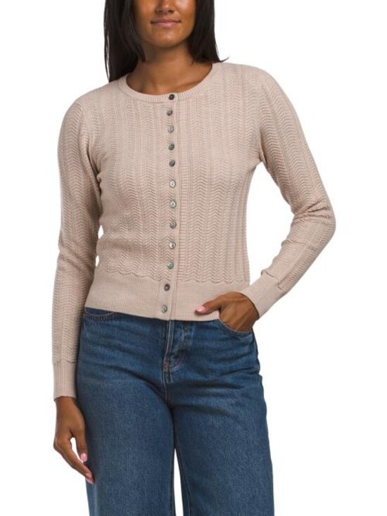 Elie Tahari Sweaters - ELIE TAHARI Wool Blend Long Sleeve Crew Neck Pointelle Button Down Cardigan